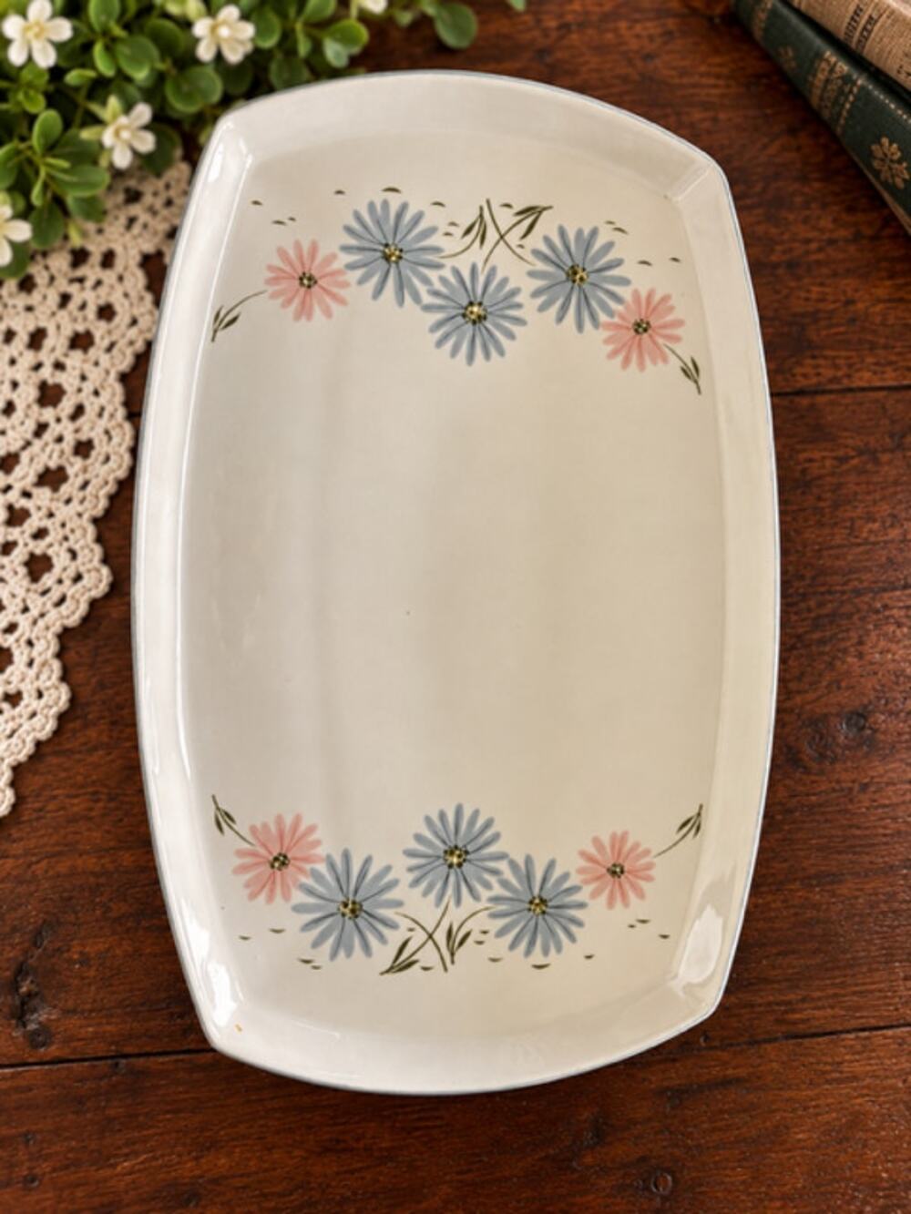 Franciscan Maytime 14.5” Serving Platter Blue Pink Floral Vintage USA